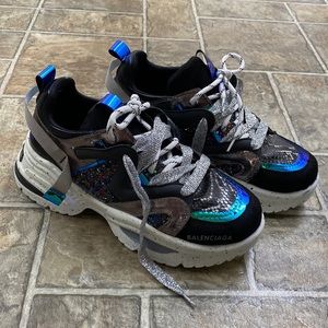 Balenciaga Look Alikes EAF Athletic Training Shoes Snakeskin Sparkle Silver Lace